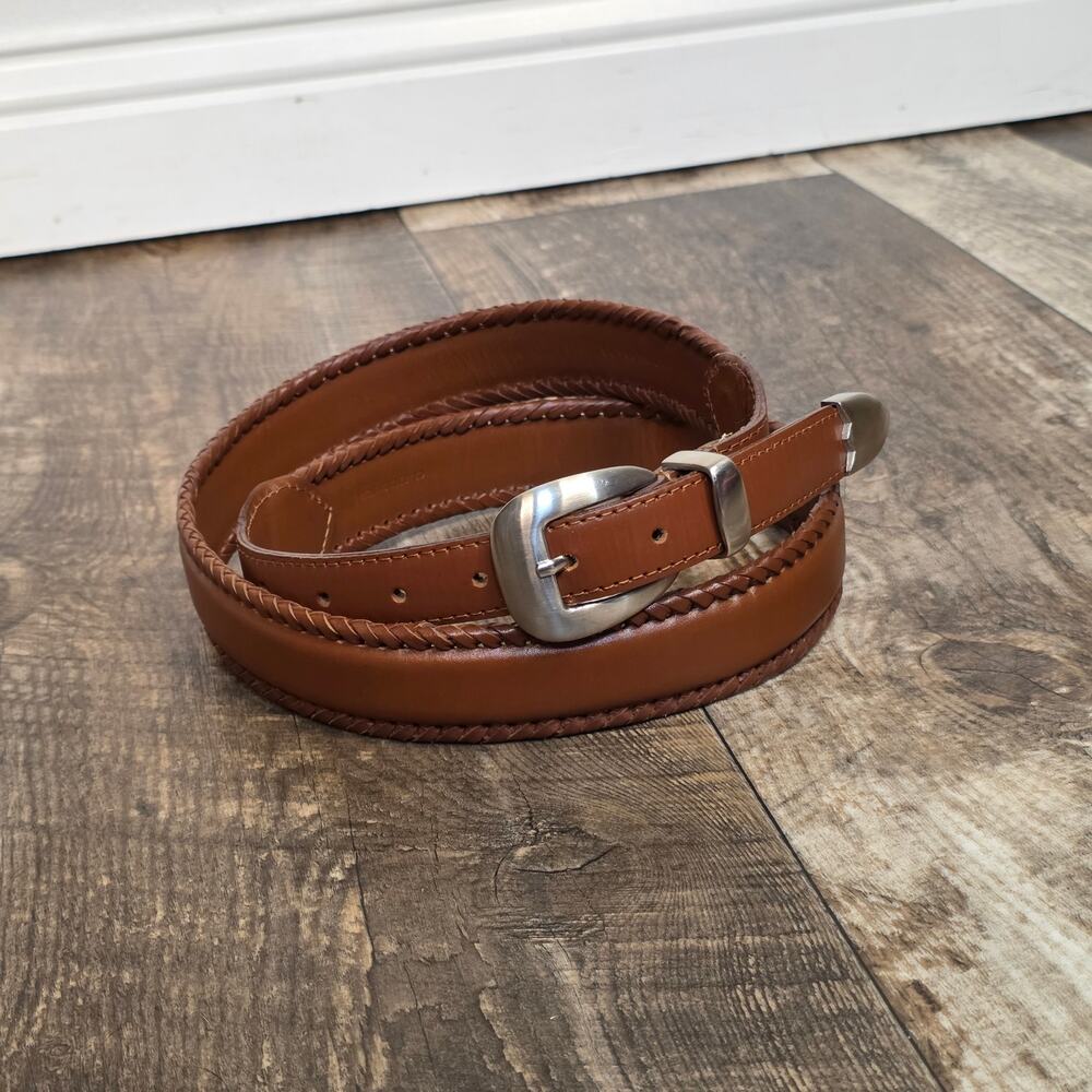 Stetson Brown Braided Leather Belt Western Silver Tone Buckle Cognac Cowboy